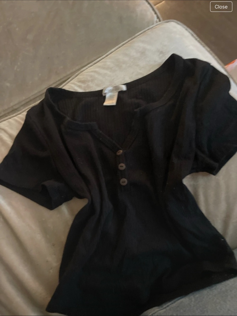 Bozzolo Black Short-Sleeve Ribbed Henley Top